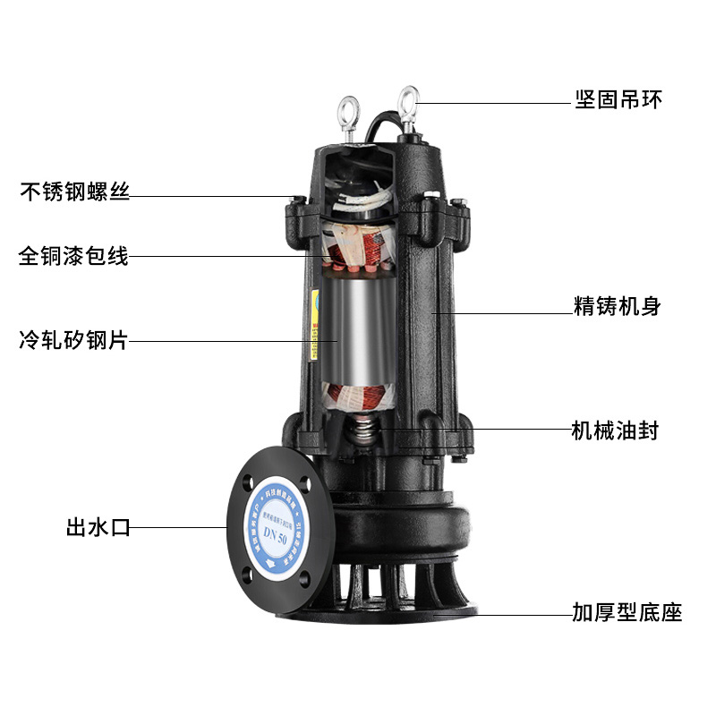 WQ潜水排污泵380V高扬程三相污水泵地下室集水坑抽粪泥浆提升装置