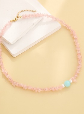 欧美热销项链套装天然石项链甜美串珠小众设计锁骨链高级感首饰