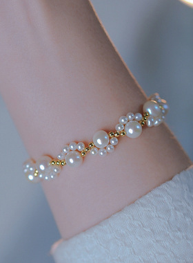 编织猫爪珍珠手链女轻奢气质高级ins风手链小众设计精致简约手饰