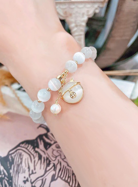 猫眼石招财串猫珠手链女夏ns小众设D计时尚珠子手串2025年新款潮