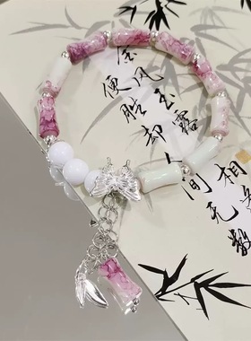 中古风如意锁吊坠串珠手串小众百搭气质福牌手链手饰品