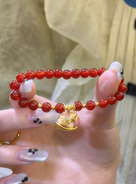 新中式珐琅彩色摇摇马手链女本命年高级感轻奢仿红玛瑙手串礼物女