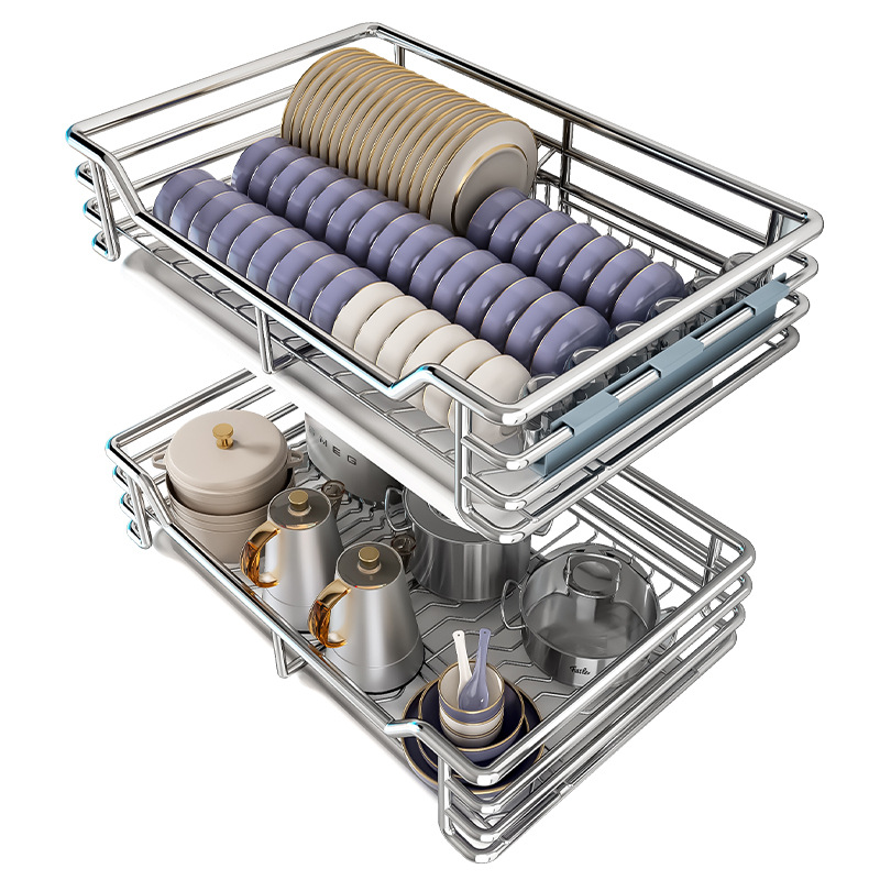 九JOMO牧旗舰店拉篮厨房橱柜碗篮304不锈钢双层抽屉式调料篮收纳 - 图3