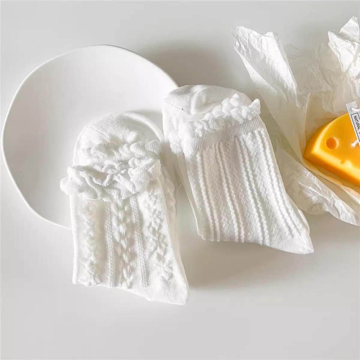 袜子女春夏薄款短筒棉袜吸汗透气花边袜百搭简约纯白洛丽塔袜,淘宝优惠券,粉丝福利购,淘宝优惠卷