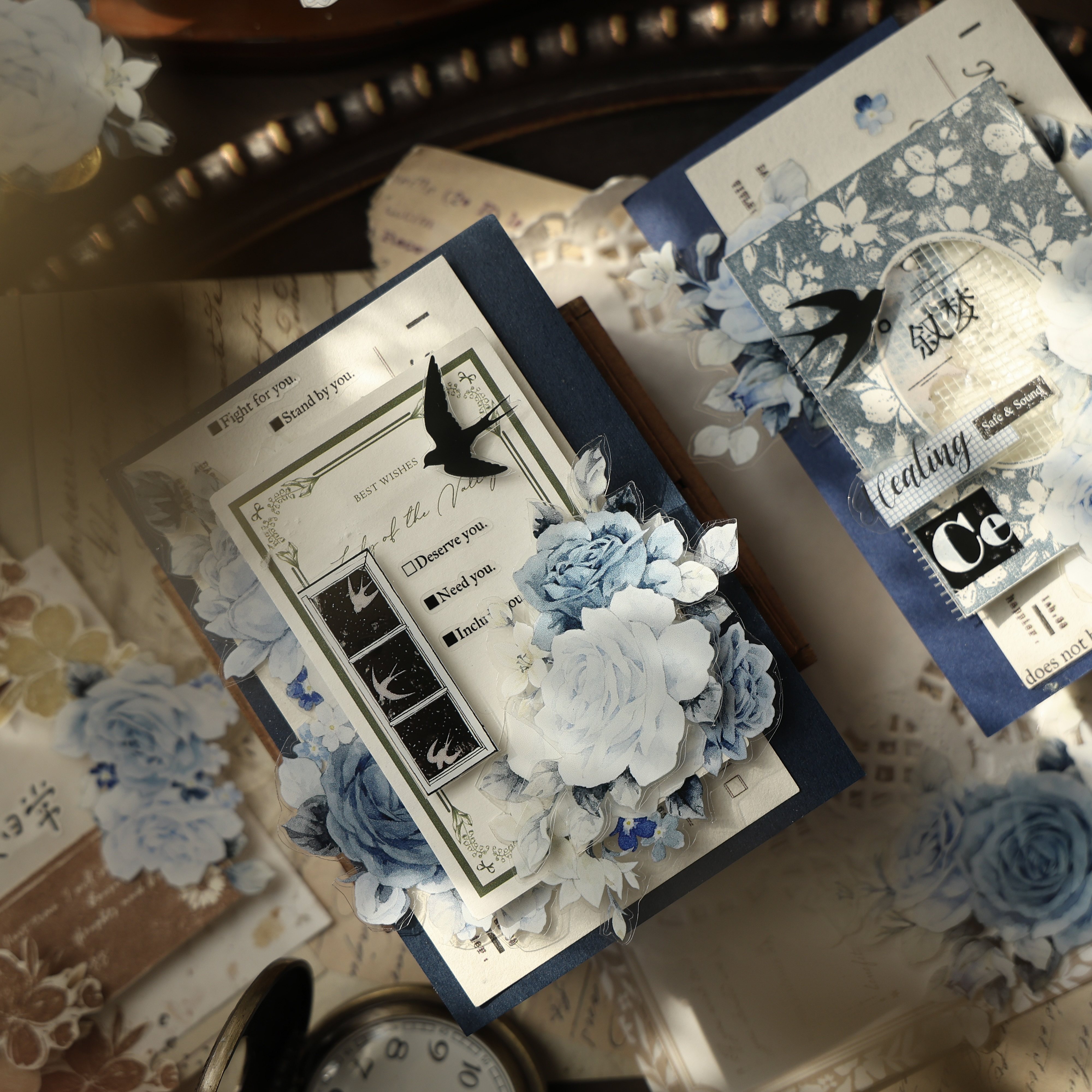 壹洱文创第16期切模【月野玫蓝】轻复古和纸胶带蓝色花卉PET贴纸,淘宝优惠券,粉丝福利购,淘宝优惠卷