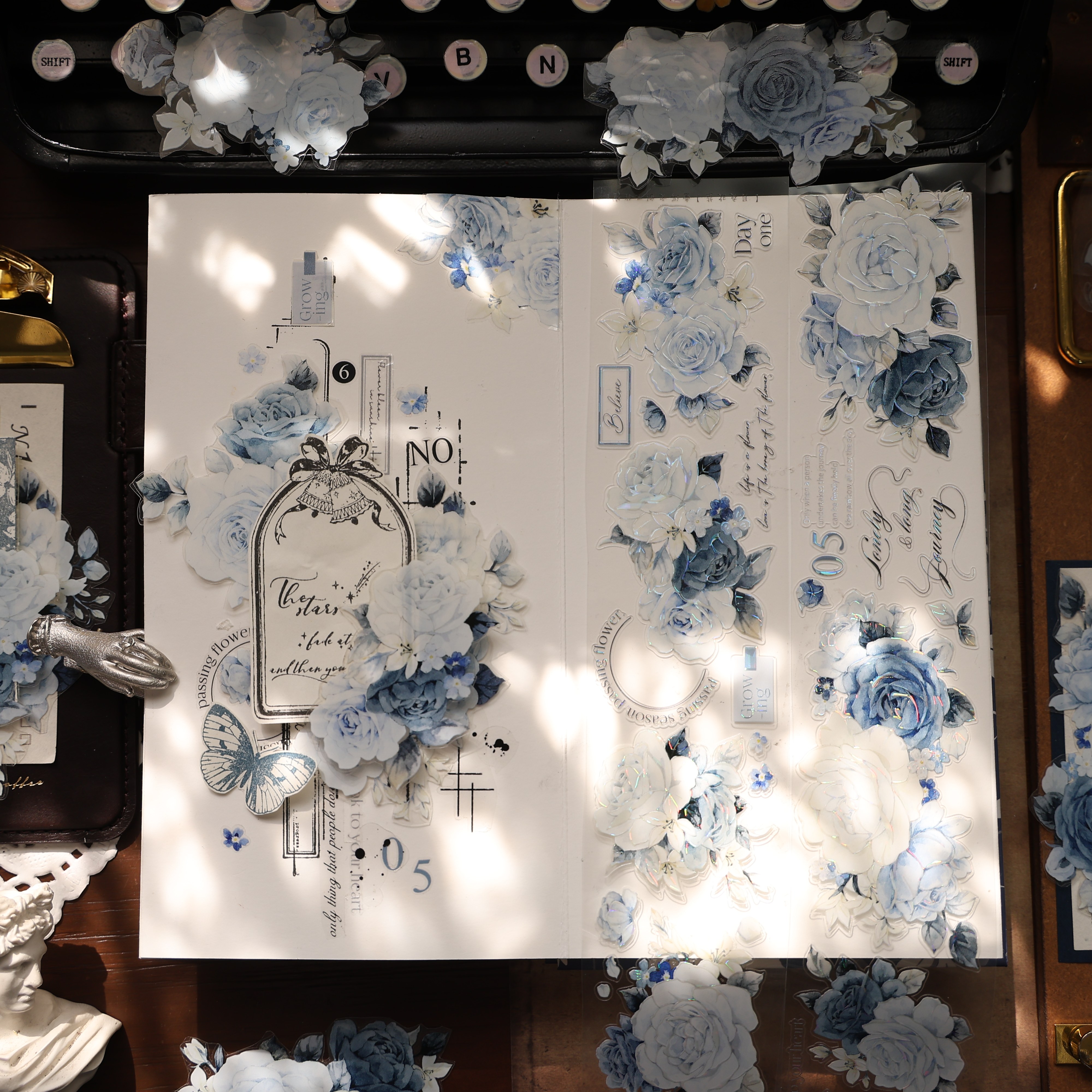 壹洱文创第16期切模【月野玫蓝】轻复古和纸胶带蓝色花卉PET贴纸,淘宝优惠券,粉丝福利购,淘宝优惠卷