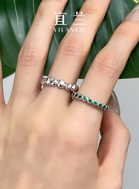 明星同款宜兰珠宝祖母绿戒指小众可调节指环高级时尚原创节日礼物