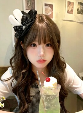 日系甜酷黑波点蕾丝兔耳帽夹