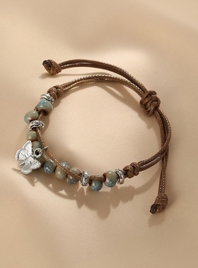 新中式蝴蝶手链女古风禅意陶瓷编制串珠小众设计手饰复古百搭手串