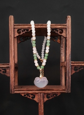 手工串珠中式国风绿色项链套装叠戴锁骨链ins风长项链女
