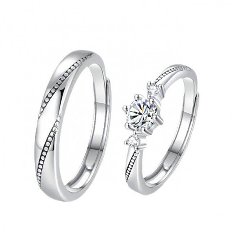 S999 Pure Silver Love at First Sight Ring Exquisite and Fashionable Zirconium