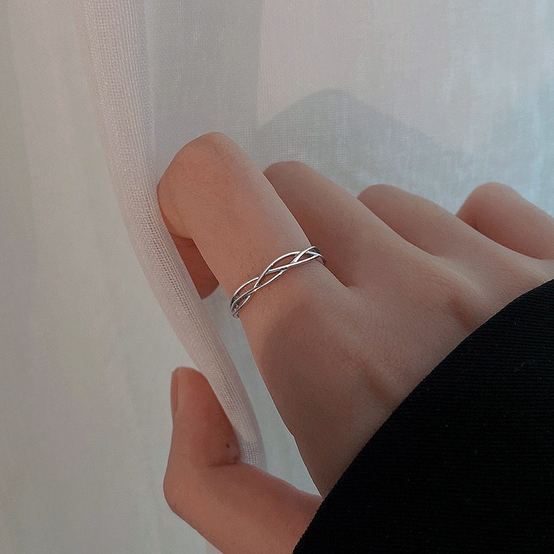 S999 Pure Silver Geometric Line Ring Women's Simple Design