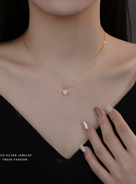 爱心回形针项链女S925纯银小众时