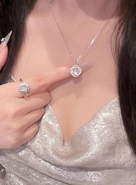 S925纯银天然白玉髓花朵项链女轻