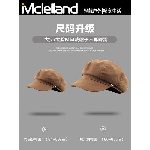Mclelland迪丽热巴同款贝雷帽女秋冬复古八角帽绒面报童画家帽子 - 图3