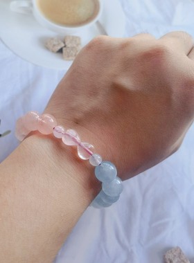 天然摩根石手串女粉水晶桃心爱心蝴蝶结手链皇冠饰品原创设计新款