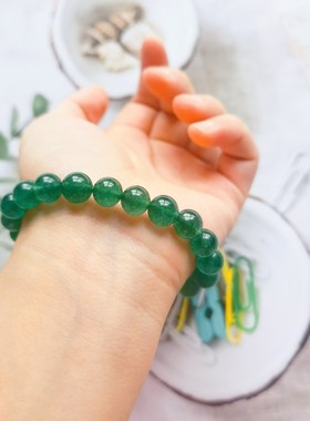 俄罗斯老矿深绿色手串天然碧玉绿草莓晶手链女沙金莲蓬吊坠轻奢风