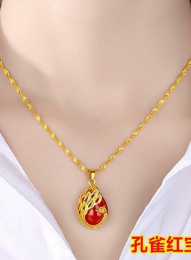 正品气质百搭四叶草孔雀金项链