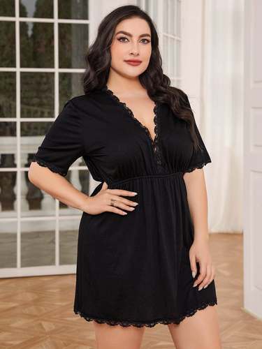 Fat women plus size sexy v neck pajamas ladies casual dress - 图3
