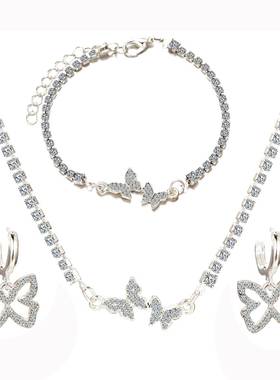 rhinestone butterfly pendant necklace earrings bracelet set