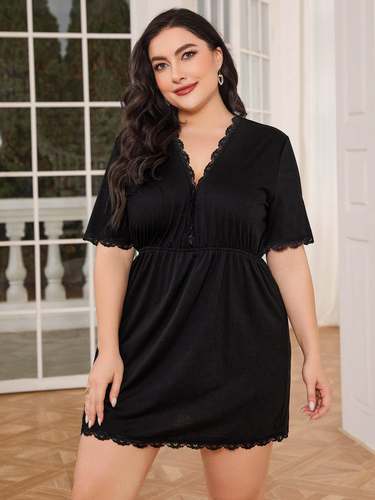 Fat women plus size sexy v neck pajamas ladies casual dress - 图1