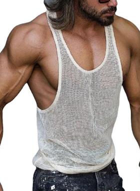 外贸男装2023夏季新款白色打底针织衫宽松健身运动背心men's vest