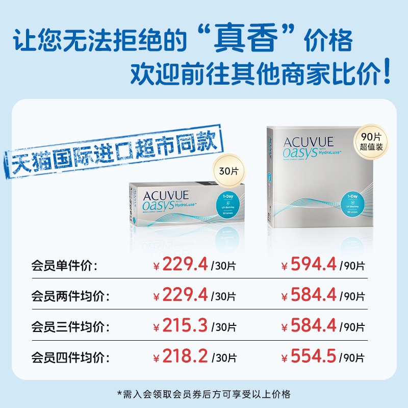 强生安视优欧舒适ACUVUE OASYS硅水凝胶隐形眼镜日抛近视透明30片 - 图0