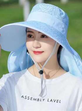 太阳帽女防晒防紫外线大沿帽子女夏天骑车遮脸大帽檐遮阳帽采茶帽