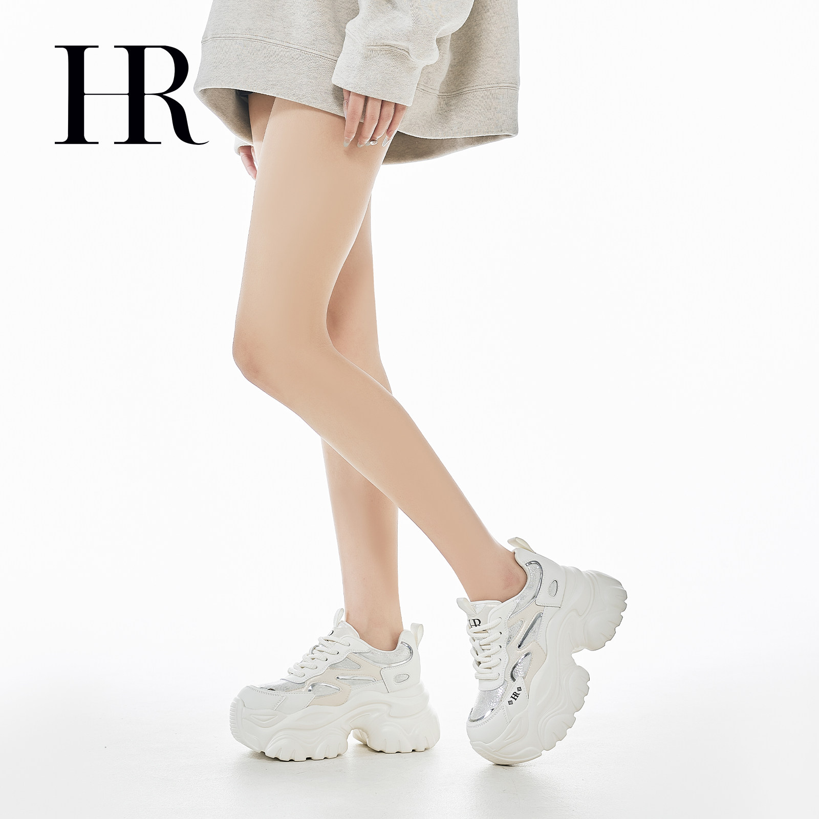 HR赫莲娜老爹鞋2026春季新款女鞋子小众百搭厚底内增高休闲小白鞋,淘宝优惠券,粉丝福利购,淘宝优惠卷