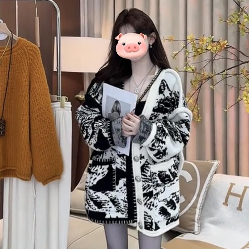 白鹿明星同款毛衣开衫外套女秋初冬穿搭慵懒风中长款软糯针织上衣