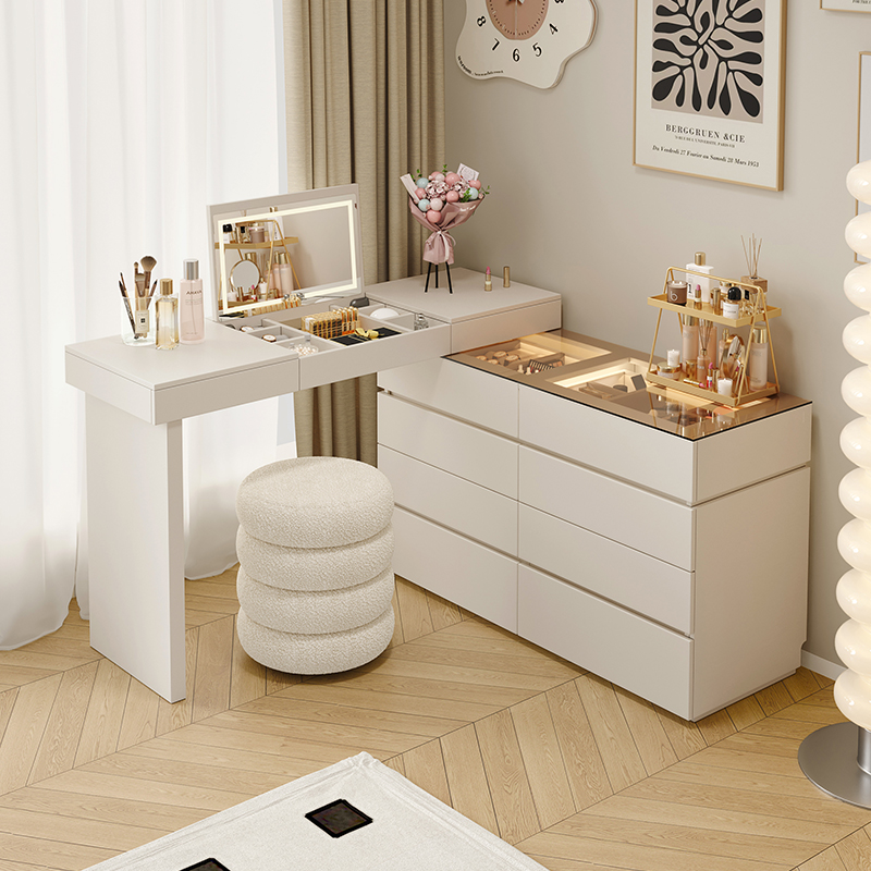 梳妆台斗柜一体现代简约多功能伸缩化妆桌卧室家用大容量收纳柜 - 图0