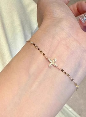 叠戴亮片四叶花手链轻奢小众精致