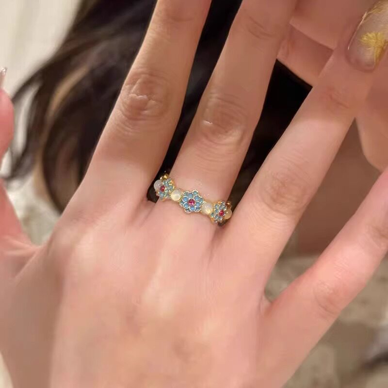 New Chinese style enamel ring female niche design ring