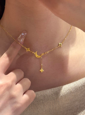 爆闪月亮四芒星项链女流苏锁骨链