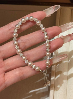 抽拉式爆闪圆球仿珍珠手链女轻奢