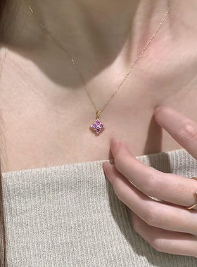 显白紫色四叶草项链女轻奢小众