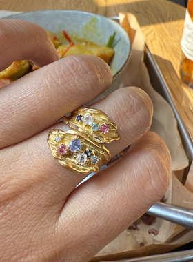 彩色交叉戒指女小众设计食指环戒