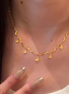 爆闪蝴蝶吊坠项链女款高级感颈链