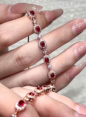 爆闪椭圆仿红宝石手链女轻奢小众