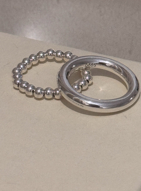 氛围感银色珠戒指女叠戴食指戒