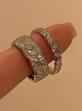 菱格纹银色戒指女轻奢高级感指环