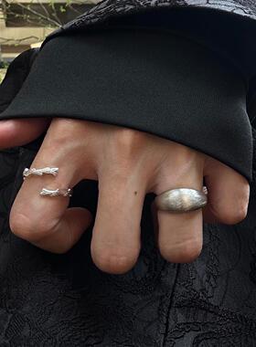 银色枝蔓素圈开口戒指女小众设计