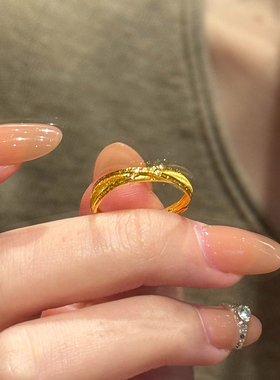 金色双环开口戒指轻奢素圈指环女