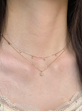 法式复古双层花朵项链轻奢锁骨链