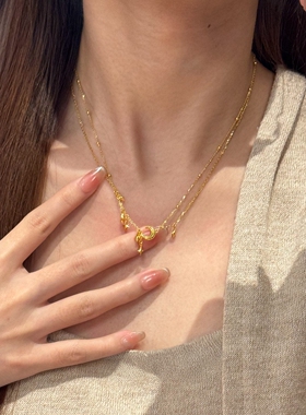 金色双层月牙星芒流苏项链女轻奢