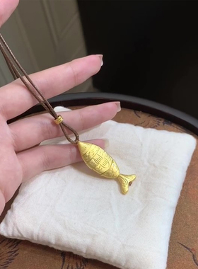 新中式金色拼接小鱼吊坠项链女款