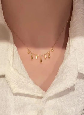 金色水滴流苏项链女款小众锁骨链
