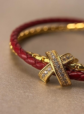 红色交叉双层手链女小众精致手饰