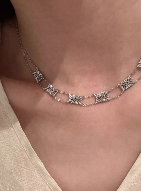 清冷感格桑花项链女款中古锁骨链