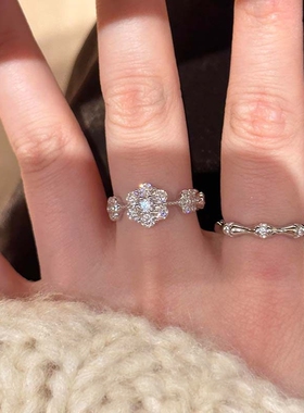 超闪花朵戒指女小众设计轻奢指环